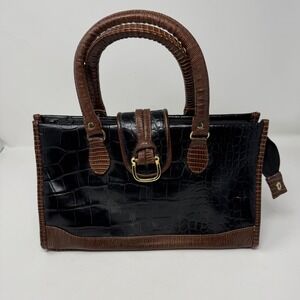Crocodile Faux Leather Satchel‎ Handbag Womens Medium Black Top Handle Crossbody